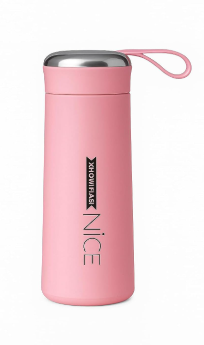 Nice Vacuum Insulated Water Bottle – 400 ml | Leak-Resistant Mirror Cap, Carry Loop | Glass & Plastic, BPA-Free