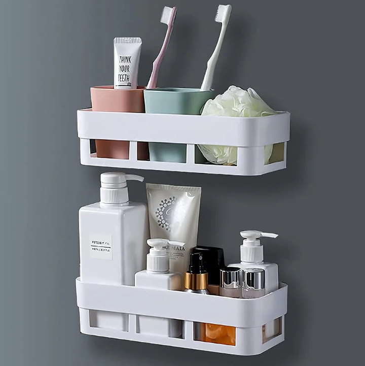 ABS Shower Corner Basket Shelf Rack with Wall Mounted Suction Cup for Bathroom Kitchen