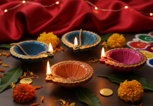 Bright Multicolor Handmade Diyas For Diwali in Pack of 4,8,12