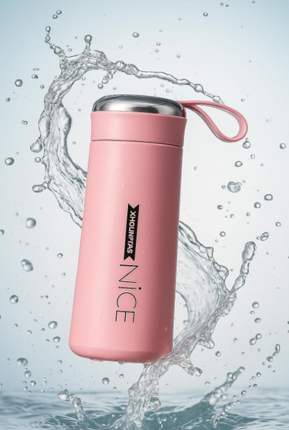 Nice Vacuum Insulated Water Bottle – 400 ml | Leak-Resistant Mirror Cap, Carry Loop | Glass & Plastic, BPA-Free