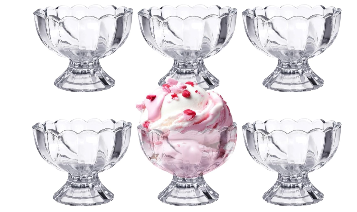 Ice Cream Cups Dishes for Desserts, Milkshake,Fruit and Pudding Serving Bowls, Perfect for Home, Restaurants and Parties(Lotus Cups- A, Set of 6)