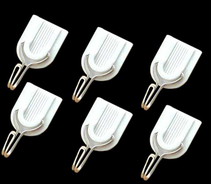 Adhesive Sticker ABS Plastic Hook Towel Hanger for Kitchen / Bathroom ( Pack of 6)