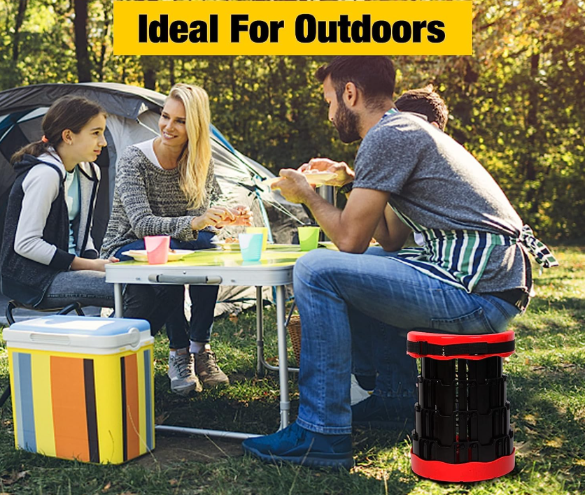 Portable Retractable Folding Stool, Collapsible Telescoping Foldable Camping Stool