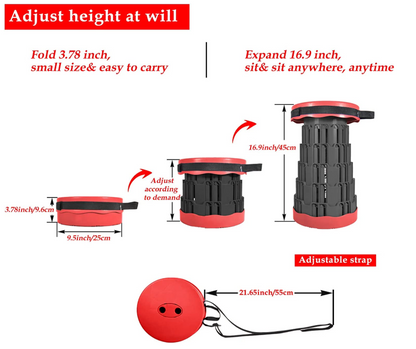 Portable Retractable Folding Stool, Collapsible Telescoping Foldable Camping Stool