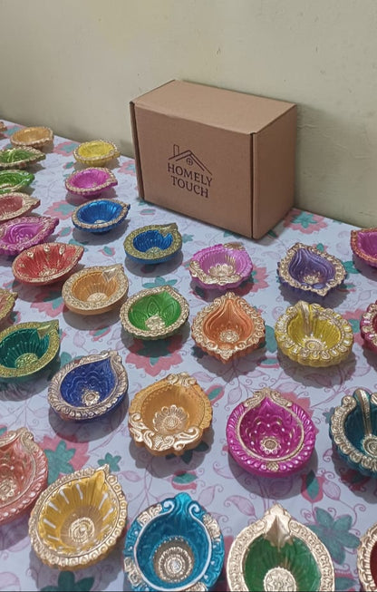 Bright Multicolor Handmade Diyas For Diwali in Pack of 4,8,12